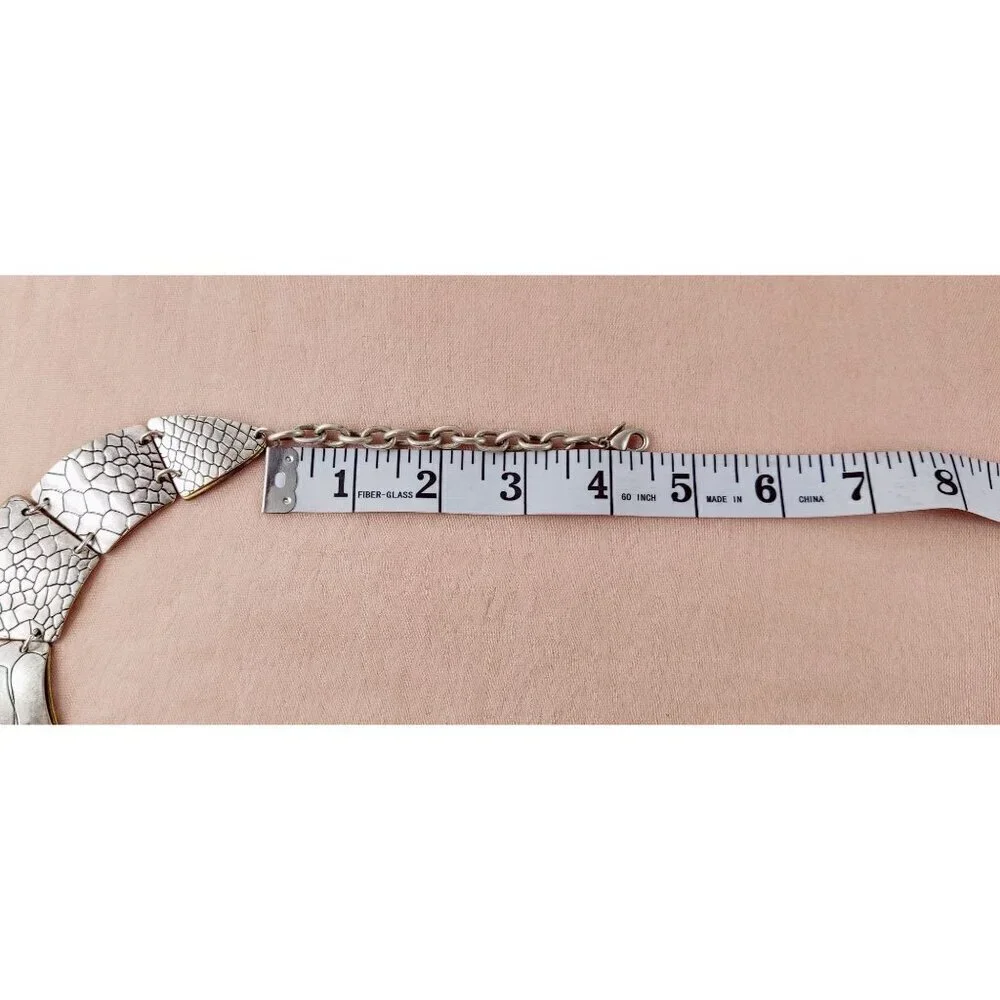Premier Designs Silver Coker Necklace Exotic Reptile Emprint Tribal Double Sided